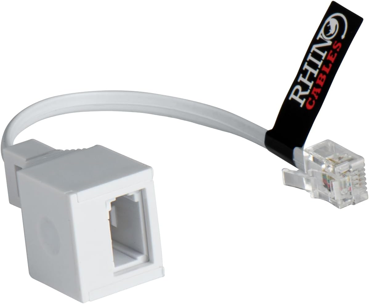 RJ11 to BT Adapter Plug, Single UK Telephone Jack to RJ11 Socket with Tail Lead Converter or Extender for Phones, White