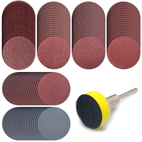 Lot de 120 disques abrasifs de 25 mm avec tige de 3,2 mm pour Dremel et la plupart des outils rotatifs, papier de grain 100/180/240/400/1500/3000