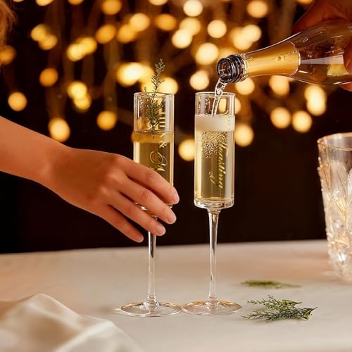 Image of AW BRIDAL Anniversary Champagne Flutes Set of 2 with Wooden Keepsake Box