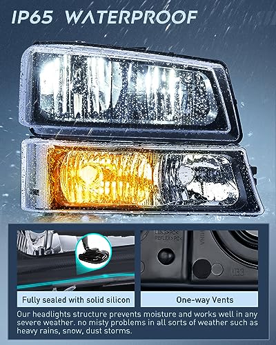 Image of Nilight Headlight Assembly for 2003 2004 2005 2006 Chevy Silverado Avalanche 1500 1500HD 2500 2500HD 3500 Chevrolet Pickup Replacement Headlamp Housing Bumper Lamp Set
