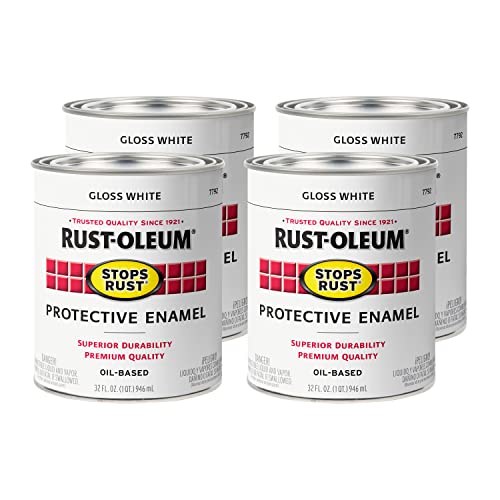 Rust-Oleum 7792504-4PK Stops Rust Brush On Paint, Quart, Gloss White, (Pack of 4)