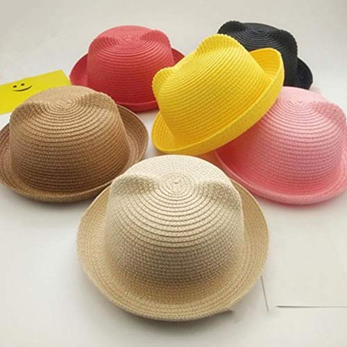 Summer Sun Hat Children Cat Ears Straw Hat Sun Hat Baby Bear Shape Parent-Child Hat3
