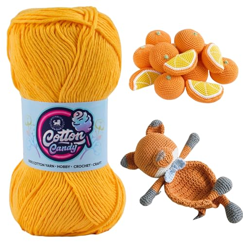 Image of NESTNHAVEN Cotton Candy 100% Cotton Yarn - (100g, 185 Meters) - Luxury Yarn for Crochet, Amigurumi, Embroidery, Toys, Garments, Flowers and Hobby, Projects. (Sunset Yellow) | (500 Gm)