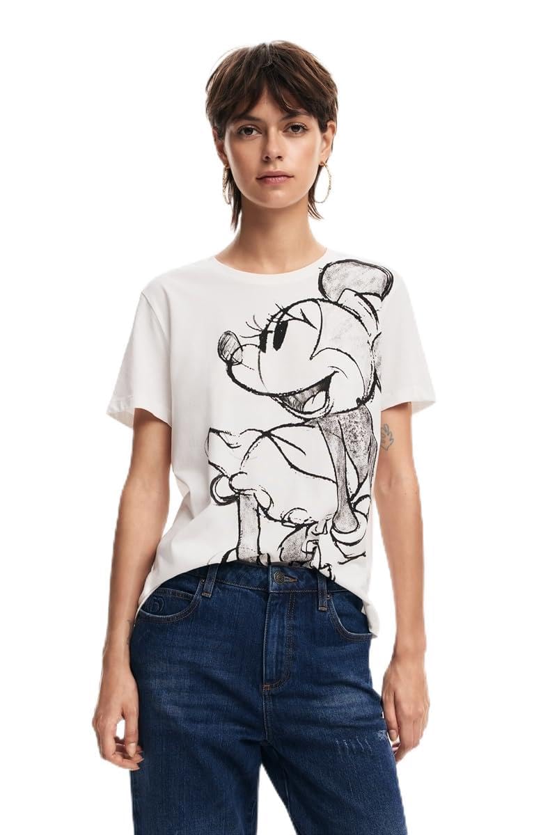 Desigual Camiseta de Manga Corta de Punto para Mujer, Blanco, XXL