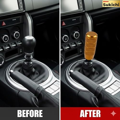 Image of Medirich Lifesciences Sukichi Car Gear Knob Stylish | Universal Car Gear Shift Knob | Manual Transmission Gear Shifter | Car Interior Accessories | Anti Slip Gear Lever Knob | (Slim Dotted, Golden)