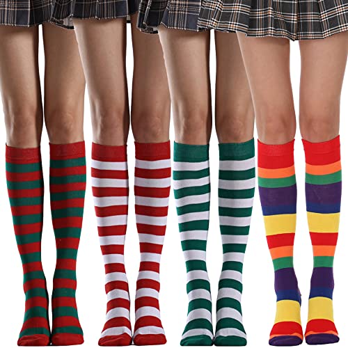 Image of Women's Knee High Athletic Socks Casual Stripes Tube Socks Outdoor Sport Socks