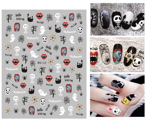 8 Sheets Halloween Nail Art Stickers Decals Self-Adhesive Pegatinas Uñas Cute Ghost Pumpkins Skull Spider Web Nail Supplies Nail Art Design Decoration Accessories #TOP4