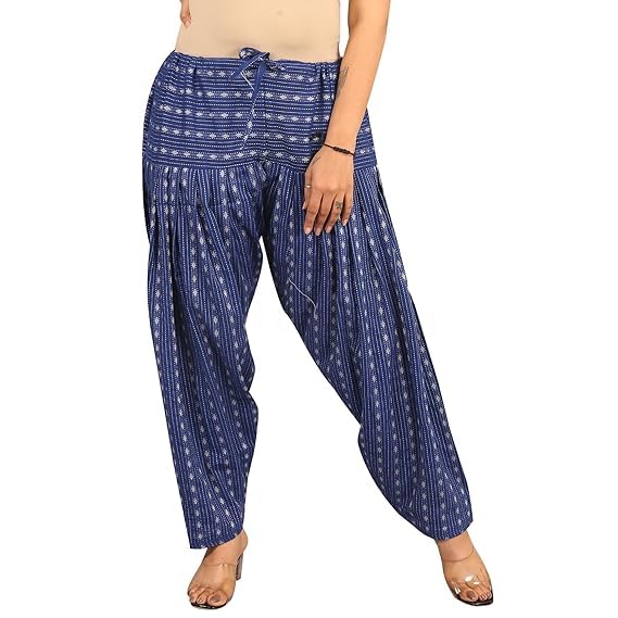 Woman's Plain Cotton Dora Print Patiala Salwar|| Free Size || Plain Printed Patiala || Semi Patiala Pants||Printed Patiyala (Blue)-picture-19