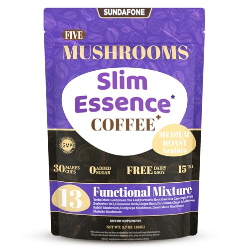SUNDAFONE Slim Essence Mushroom Coffee - 22,500mg 5-Mushroom Blend + Botanicals | Supports Mental...
