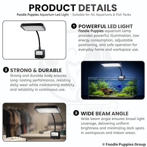 Image of Foodie Puppies Aquarium LED Lamp Clip Light - (RS-S13) for Fish Tank | Adjustable Gooseneck Lamp | Energy-Efficient LED Lighting for Small & Nano Aquariums, Plant Growth & Clear Display