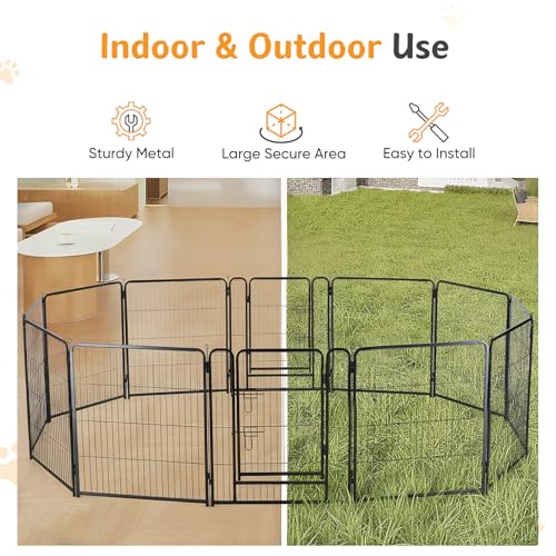 Image of NEWBULIG Dog Playpen for Indoor 12 Panels 24 inch - Portable Heavy Duty Metal Pet Exercise Pen with Door, Foldable Small Dog Puppy Playpen Fence for Outdoor RV, Camping, Yard, Garden