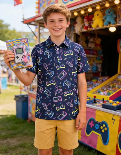 Cuddomper Boys Golf Polo Shirts Hawaiian Clothes Fashion Games Console Short Sleeve Size 7 Size 8 Kids Neon Cool School Uniform - image 5