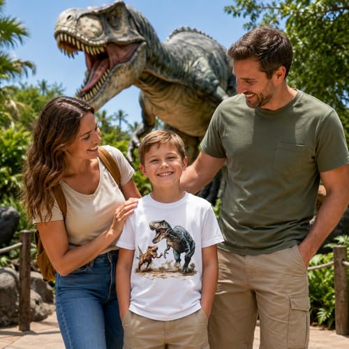 Image of Dinosaur Shirt for Kids Boys Girls Funny Toddler Dino Short Sleeve Graphic Cotton Tee Top 2-7T