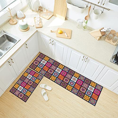 Kitchen Rug Mat Set-Cushioned Anti-Fatigue Runner Floor Comfort mats-kitchen rugs 2 pcs Set-Help relieve pressure while cooking-Non-slip Mat for all Rooms & Bathrooms too-120/40+60/40 CM