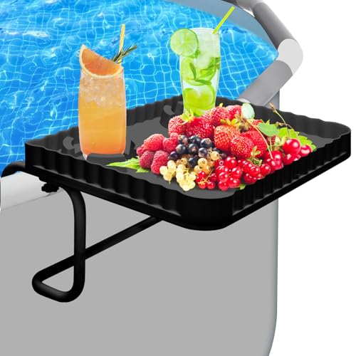 Above Ground Pool Bar, Poolside Table Serving Tray for Above-Ground Pools, Round & Oval Pool Accessories Swim Up Bar Fit for Most Frame Pools (Black)