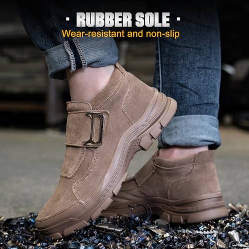 Image of Hogent Welding Work Boots for Men Slip on Steel Toe Shoes for Men Soft Comfortable Safety Boots Mens Work Boots Indestructible Puncture Proof Construction Boots for Men Safety Toe Footwear for Welder