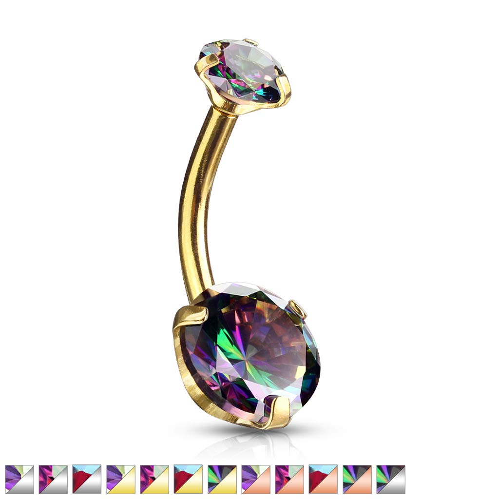 Bauch-nabelpiercing 2 Regenbogen-Effekt Zirkonia Rund 8mm Nabel-Piercing Chirurgenstahl Bananabell viele Farben Stab 1,6/10mm