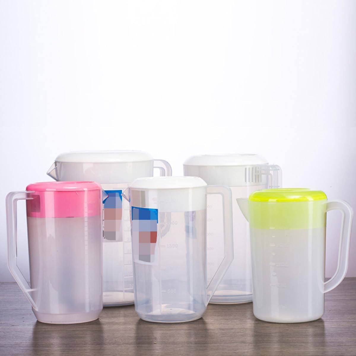 Large 4000ml Plastic Beverage Pitcher with Lid and Measurement Markings, Heat-resistant Cold Water Kettle for Iced Tea, Juice, and Lemonade, Pink Cover Suitable for Parties