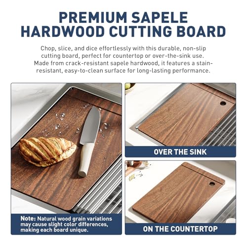 Undermount Kitchen Sink, 32x19 Inch Stainless Steel Kitchen- Single Bowl Sinks, Modern Top Mount 16 Gauge Workstation Sink-with Cutting Board for Bar, Silver (Not Included Faucet)