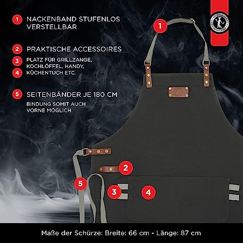 Ess-Nische® Kochschürze Grillschürze für Männer und Frauen - Küchenschürze für Herren - Ideal als Geschenk für Männer, Oma oder Opa - Denim Schürze Damen extra lang - anthrazit