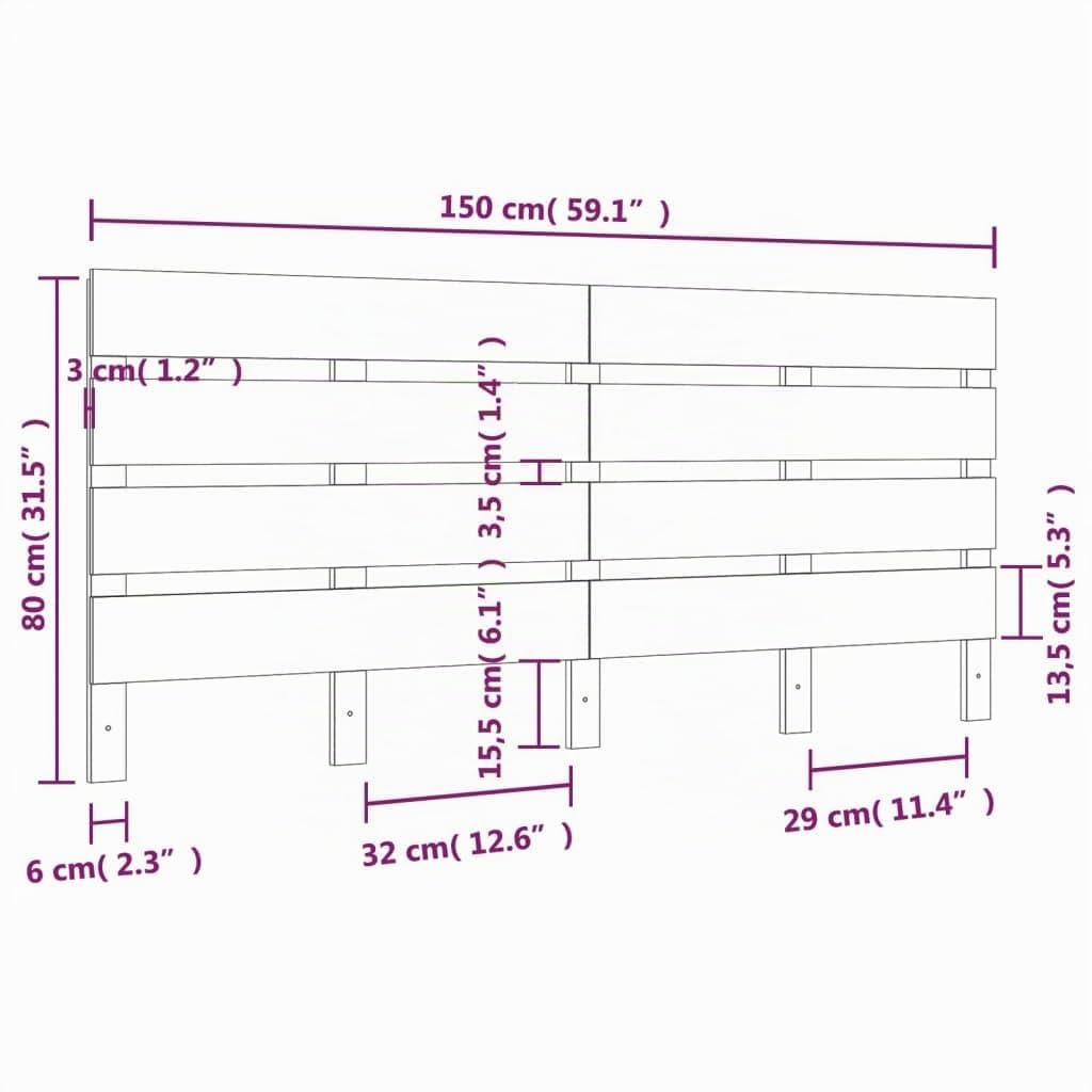 vidaXL Cabecero Cama Cabezal Dormitorio Estructura Habitación Mobiliario Muebles Decoración Adorno Madera Maciza de Pino 150x3x80 cm