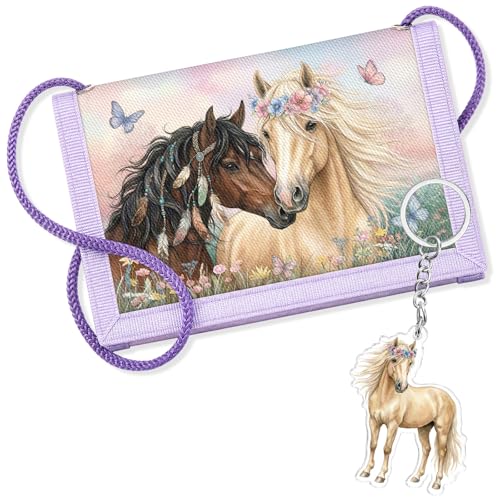 Hestya Porte-Monnaie pour Enfant Garçon Fille Portefeuille en Nylon avec Porte-Clés Pochette Tour de Cou de Voyage Portefeuille à Trois Volets Cadeau...