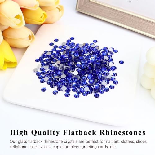 Image of 1440PCS SS3 Crystal Glass Flatback Rhinestones, Round Flat Back Crystal Gems for Nail Art and Craft Clothes, Glue Fix Diamond Stones Sapphire /Royal Blue (1.3-1.4mm)