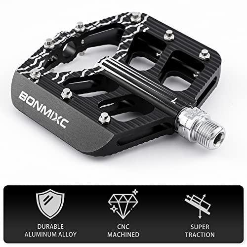 Bonmixc Bike Pedals 9/16 Adult Large Platform Mountain Bike Pedals Sealed Bearing Flat Road Bicycle Pedals Black #TOP3