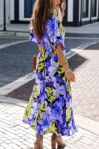 Image of Sister Amy Women's Boho Floral Print Square Neck Beach Party Flowy Ruffle Midi Dress