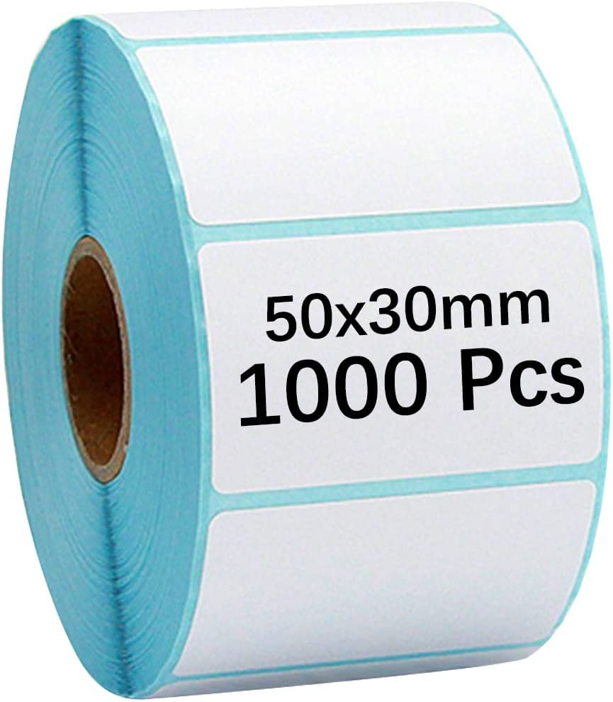 Oxiune Labels | Direct Thermal Barcode Label Stickers - Used for Printing Amazon Seller & other packaging Shipping Labels, works with THERMAL printer (30x50 mm, 2 Rolls) | 1000 Pcs/Roll