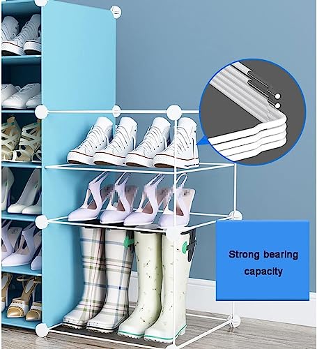 Image of Strassis Design Plastic Shoe Rack for Home | 12 Shelf DIY Shoe Rack with Door Magnets for Home Storage Plastic Box Organizer, Metal Door Frame, Chappal Slipper Sandals Stand (Blue,6 Door)