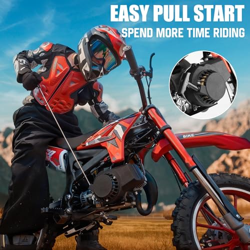 49cc Kids Dirt Bike Gas Powered 2-Stroke Engine - High-Speed Off-Road Mini Dirt Bike for Youth Riders with Heavy-Duty Suspension & Brakes (Max 30MPH), with Armor