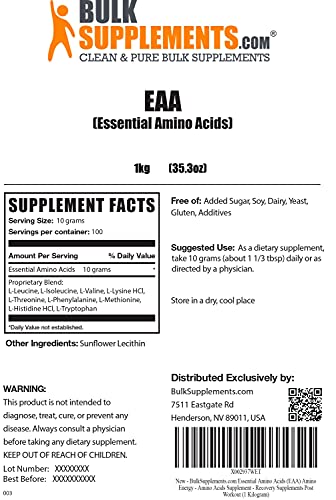BulkSupplements.com Essential Amino Acids (EAA) Amino Energy - Amino Acids Supplement - Recovery Supplements Post Workout (1 Kilogram)