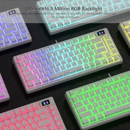 Image of Womier SK80 75% Percent Keyboard Gaming with Color Multimedia Display Mechanical Keyboard Topographic, Hot Swappable Gasket Mount RGB Creamy Key Board Pre-lubed POM Switch for Mac /Win,White