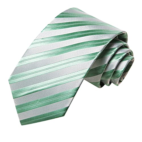 Image of Hi-Tie Green White Striped Neckties for Men Classic Woven Tie and Lapel Pin Pocket Square Cufflinks Sets Formal Business Wedding