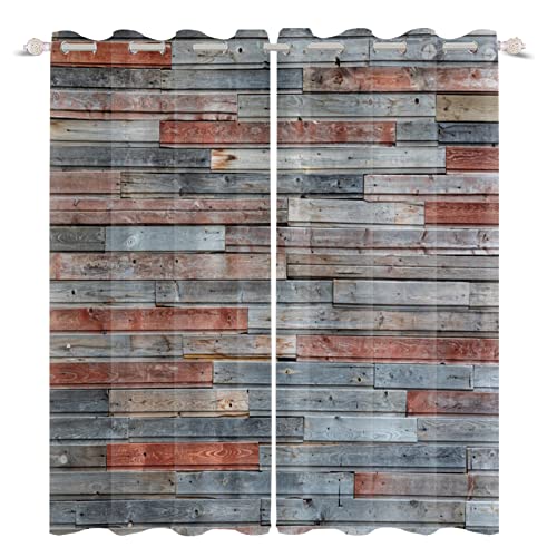 DORCEV Wooden Curtains Wood Planks Wall Textured Art Print Wooden Window Curtains Grain Cottage Rustic Wooden Barn Door Hardwood Garage Door Living Room Bedroom Window Drapes,42x84 inch,2 Panels