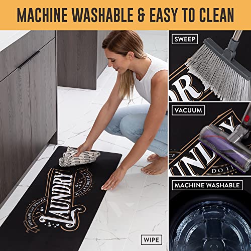 Home Dazzled Laundry Room Rug Runner - Black And White Vintage Farmhouse Style Mats For Laundry Room Floor With Non-Slip Rubber Backing - Washable (47" X 17") #TOP4