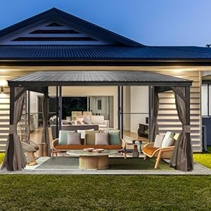 10x12leantogazebooutdoorwallmountedgazeboaluminumframehardtoppergolawithgalvanizedsteelslopingroofforpatiodeckgardenbackyardcurtainandnettingincluded Urban Country Home Decor 10 x 12 lean to gazebo outdoor wall mounted gazebo aluminum frame hardtop pergola with galvanized steel sloping roof for patio deck garden backyard curtain and netting included urban country home decor