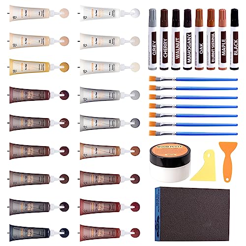 SZ-KARIDGE Kit De Reparación De Muebles De Madera, Juego De 39, Marcadores Para Arañazos, Manchas, Agujeros, Retoque Para Cualquier Mueble