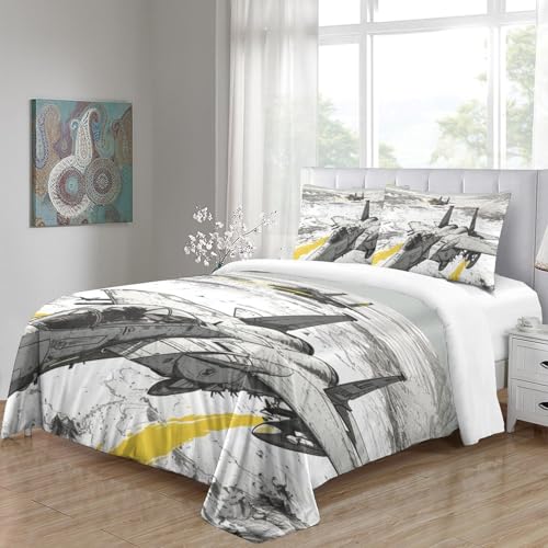 Parure de lit microfibre avions de combat 3D avec housse de couette double 200x200cm respirante