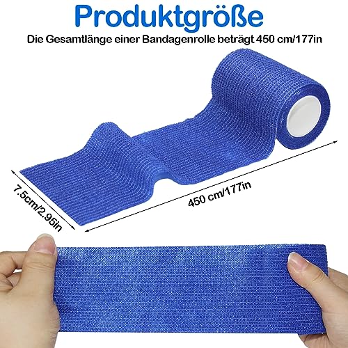 aurorayer 8 Rollen Selbstklebender Verband 7,5cm x4,5m Sport Elastische Fixierbinde,Selbsthaftende Bandage, Vet Wrap Pet Fixierbinde für Finger Pferd Katze Hund (Blau)