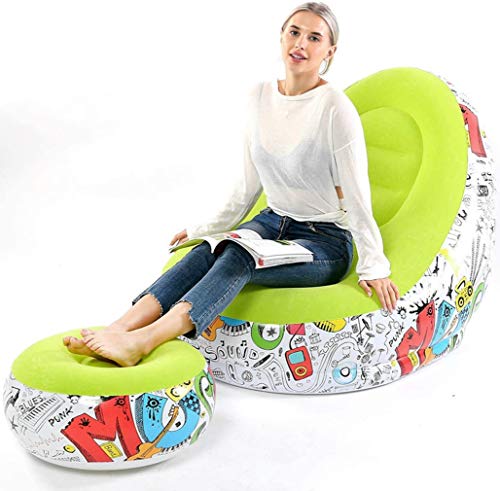 RITONS Inflatable Lounge Chair with Ottoman Blow Up Chaise Lounge Air Lazy Sofa Set Flocked Couch Portable Inflatable Seats for Lounge Inflatable Deck Chair for Indoor & Outdoor (Green)
