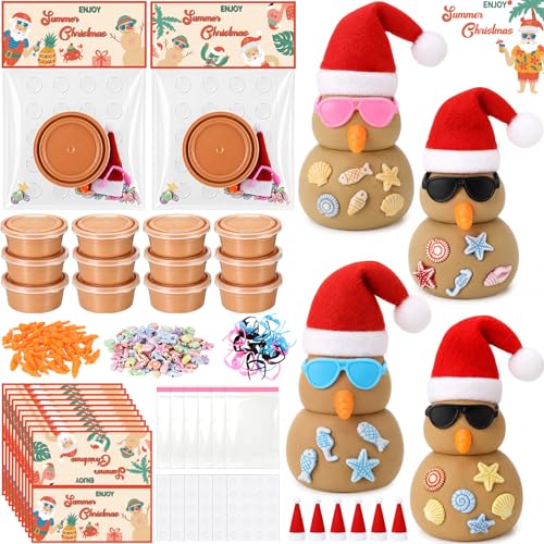ForraFun 416 Pcs/24 Sets Summer Christmas Craft Kits DIY Snowman Clay Ornaments Make Your Own Snowman Air Dry Clay for Tropical Christmas Party Supplies Luau Party Decorations Holiday Gift