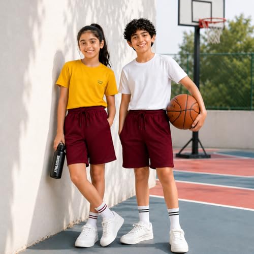 Image of RISH Kids Dri-Fit Sports Shorts for Boys & Girls | Breathable Polyester Activewear Shorts with Elasticated Waist, Drawstring & 2 Side Pockets | Solid Colours | Single and Multi Packs
