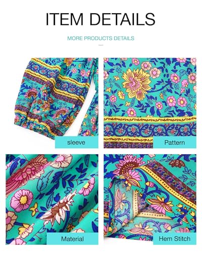 Image of BTFBM Women Casual Spring Summer Dresses V Neck 3 /4 Long Sleeve Ruffle Floral Flowy Boho Babydoll Mini Short Beach Dress