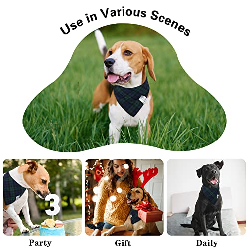 E-Clover Dog Bandanas & Matching Scrunchie Set Plaid Dog Scarf Kerchief For Medium Large Dog Boy Pet Bandana Bibs With Hair Tie Owner Gifts Blue Green #TOP3