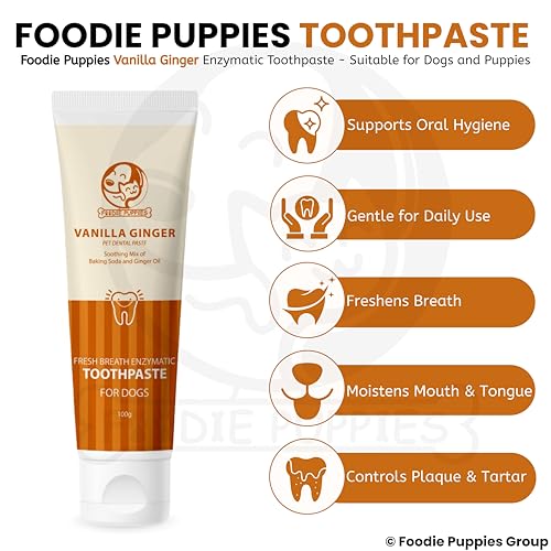 Image of Foodie Puppies Vanilla & Ginger Enzymatic Dog Toothpaste - 100g | Fresh Breath Formula with Soothing Vanilla & Ginger | Tartar Control Dental Paste for Dogs & Puppies