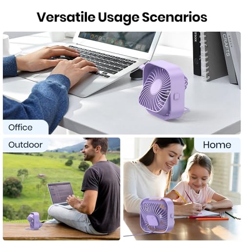 Image of ARCTICOOL Small Table Fan, 4 Inch Mini USB Desk Fan, Strong Airflow & Quiet, USB Powered Table Desktop, 3 Speeds Wind Small USB Fan for Desk, 360 Rotatable for Home Office (Purple)