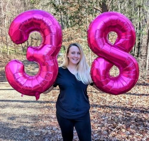 Image of Number Balloons Pink 7 Balloon 40 inch for 7th Birthday Party Decorations | Saturated Color, Large 40 in, With Straw & Hanging Hole, For Back-to-School Season, Wedding, Christmas, New Year, Anniversary