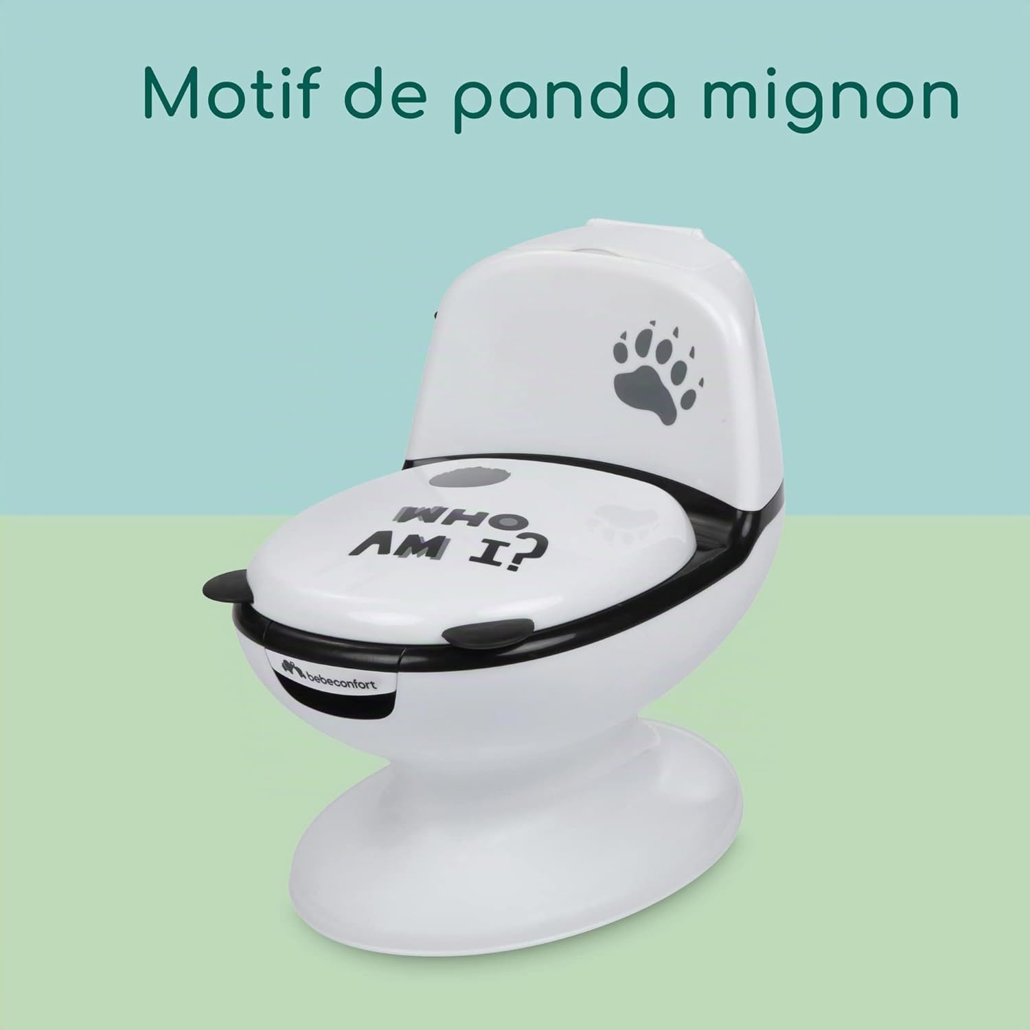 Bebeconfort Pot Bébé Toilette, Siège d'Apprentissage de la Propreté, 1-4 ans, 0-20 kg, Pare-Éclaboussures, Vrai Son de Chasse d'Eau, Cuvette Amovible, Facile à Nettoyer, Panda